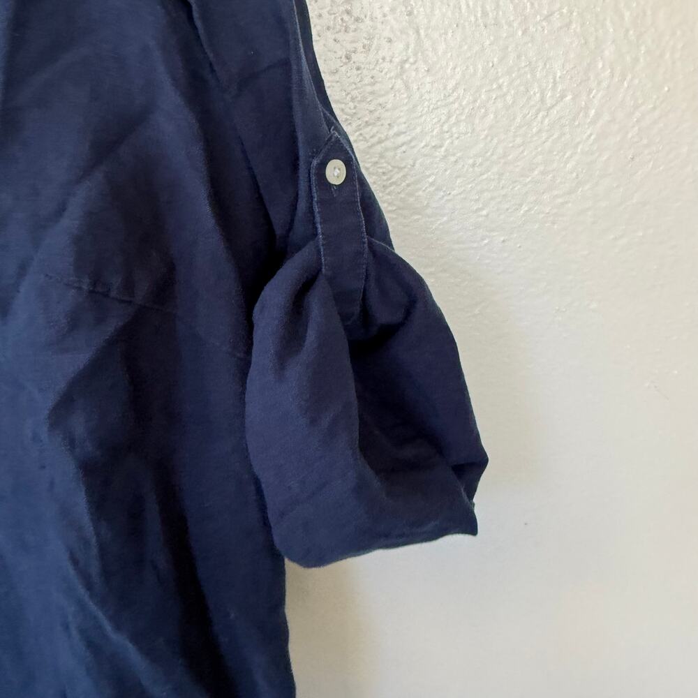 Lauren Ralph Lauren Linen Roll Tab Tunic Blouse size 2X Navy Blue White - Picture 6 of 10